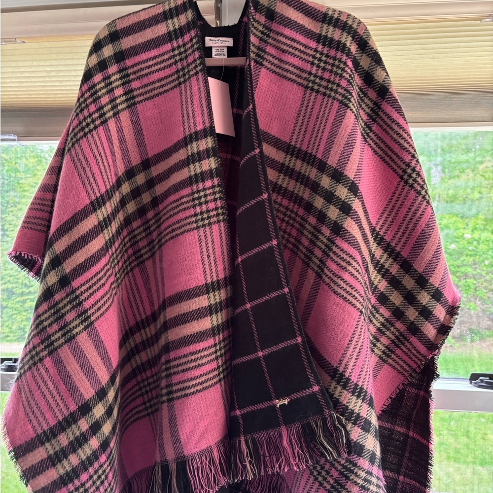 Juicy Couture Pink and Black Plaid Shawl